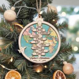 Personalized Travel Adventure Ornament, Custom Traveling Destination Couple Destination, Gift, Christmas Gift - thumbnail 2