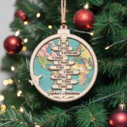 Personalized Travel Adventure Ornament, Custom Traveling Destination Couple Destination, Gift, Christmas Gift - thumbnail 1
