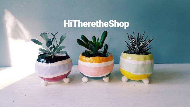 The Rainbow Candy Collection 2 - Handmade Ceramic Planter, Succulent Pot, Cactus Plant Home Studio Pottery, Decor, Pinch Pot - image 1