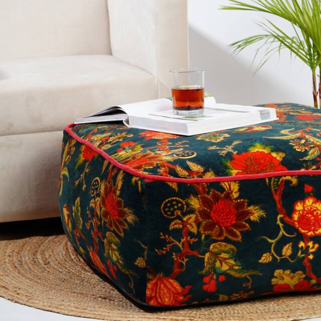 Tree Of Life Velvet Square Ottoman Cover - image 1