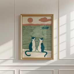 Coastal Cats Poster, Seaside Cat Print, Nautical Wall Art - thumbnail 3