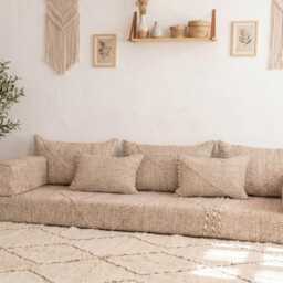 Cotton Moroccan Floor Couch Cover Set Beige Zanafi Sofa - Unstuffed - thumbnail 3