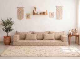 Cotton Moroccan Handmade Beige Zanafi Floor Couch Set Boho Seating Set