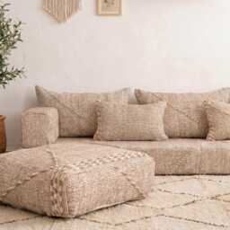 Cotton Moroccan Floor Couch Cover Set Beige Zanafi Sofa - Unstuffed - thumbnail 4