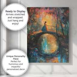 Romantic Woman On Moonlit Garden Bridge Impressionist Canvas Wall Art Print Decor Picture Ready To Hang - thumbnail 3