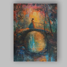 Romantic Woman On Moonlit Garden Bridge Impressionist Canvas Wall Art Print Decor Picture Ready To Hang - thumbnail 1