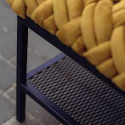 Woven Mustard Velvet Bench With Black Metal Shoe Rack - thumbnail 2