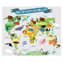 Oh The Places You Will Go Wall Mural Kids World Atlas Map With Animals Fabric - Vinyl Decal Wallpaper Children Map Continents Decor 3 - thumbnail 3