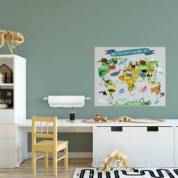 Oh The Places You Will Go Wall Mural Kids World Atlas Map With Animals Fabric - Vinyl Decal Wallpaper Children Map Continents Decor 3 - thumbnail 2