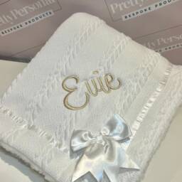 Personalised White Chevron Baby Blanket - Knit Wrap With Satin Bow, Sherpa Back, Custom Newborn Gift- Keepsake - Thoughtful Gift - thumbnail 4