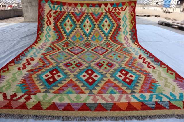 5'0x6'9 Ft Afghan Maimana New Kilim Rug, Tribal Flatweave Turkmen Oriental Rug, Vintage Rug For Bedroom, Livingroom - image 1