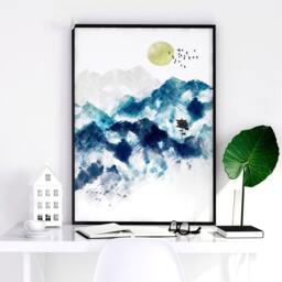 Sunrise Trendy Watercolour Art Print, Japanese Wall Decor Prints, Boho Bedroom Prints Set X 3, Calming Poster, Relaxing Gift - thumbnail 3