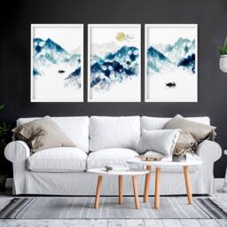 Sunrise Trendy Watercolour Art Print, Japanese Wall Decor Prints, Boho Bedroom Prints Set X 3, Calming Poster, Relaxing Gift - thumbnail 1