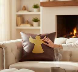 Gold Angel Vegan Leather Pillow Cover - Modern Christmas Decor