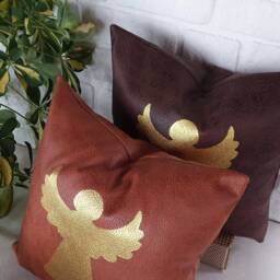 Gold Angel Vegan Leather Pillow Cover - Modern Christmas Decor - thumbnail 4