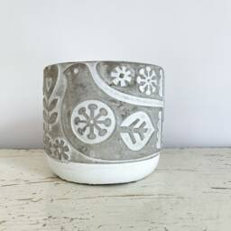 Bird Pot, Dove, White Floral 3D Planter, Raised Design, Cement 5 Inch Textured Hippie Peace, Patterned - thumbnail 1