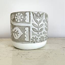 Bird Pot, Dove, White Floral 3D Planter, Raised Design, Cement 5 Inch Textured Hippie Peace, Patterned - thumbnail 3