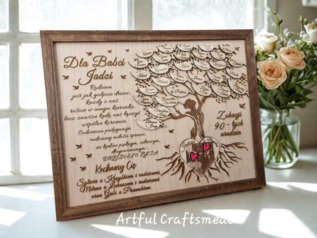 Personalised Family Tree Frame With Photo Engraving, Wooden Names, Gift For Mum Grandma, Custom Wall Art - image 1