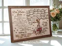 Personalised Family Tree Frame With Photo Engraving, Wooden Names, Gift For Mum Grandma, Custom Wall Art
