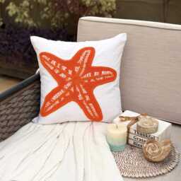 Beaded Orange Sea Creatures Pattern, Cotton Linen, 24x24/26x26, Beach Style Euro Sham - Starfish Makeover - thumbnail 2