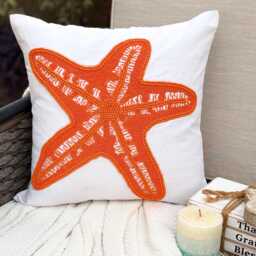 Beaded Orange Sea Creatures Pattern, Cotton Linen, 24x24/26x26, Beach Style Euro Sham - Starfish Makeover - thumbnail 1