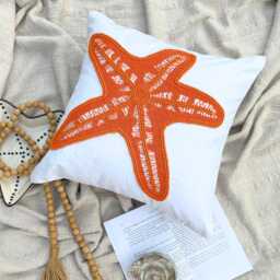 Beaded Orange Sea Creatures Pattern, Cotton Linen, 24x24/26x26, Beach Style Euro Sham - Starfish Makeover - thumbnail 3