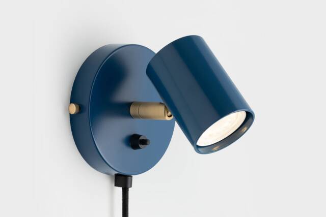 Lea Mid Century Modern Plug-In Wall Sconce Navy Blue With Shades Flush Mount Vanity Light Bedside Lamp Retro Fixture - image 1