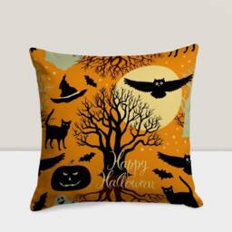Happy Thanksgiving Cushion Cover, Haunted House Pillow Case, Horror Pumpkin Decor, Ghost Accent, Special Halloween Gift, Spooky Home Decor - thumbnail 3