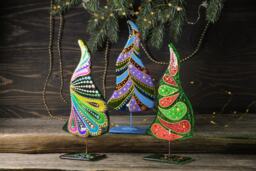 Christmas Tree Fused Glass Colorful Figurine Painted Art Modern Gift - thumbnail 1