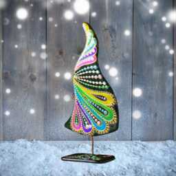 Christmas Tree Fused Glass Colorful Figurine Painted Art Modern Gift - thumbnail 2