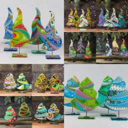 Christmas Tree Fused Glass Colorful Figurine Painted Art Modern Gift - thumbnail 4