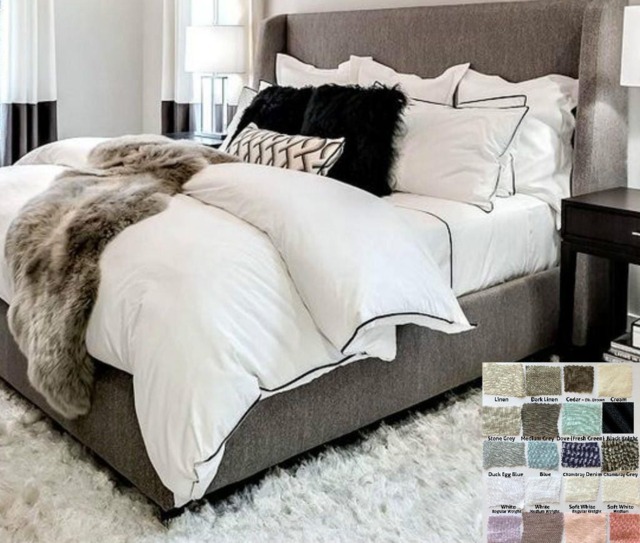 Linen Duvet Cover With Piping Finish, White, Gray, Blue, Pink, Stripe, Chevron, Over 40 Colors & Patterns - image 1