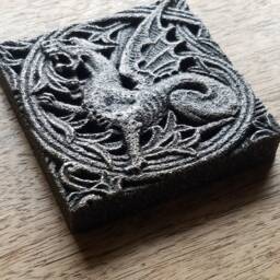 The Black Dragon Tile - Victorian Gothic Cast Stone Sculpture- Blackened Iron Finish - thumbnail 3