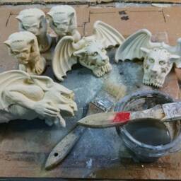 The Black Dragon Tile - Victorian Gothic Cast Stone Sculpture- Blackened Iron Finish - thumbnail 4