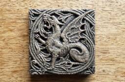 The Black Dragon Tile - Victorian Gothic Cast Stone Sculpture- Blackened Iron Finish