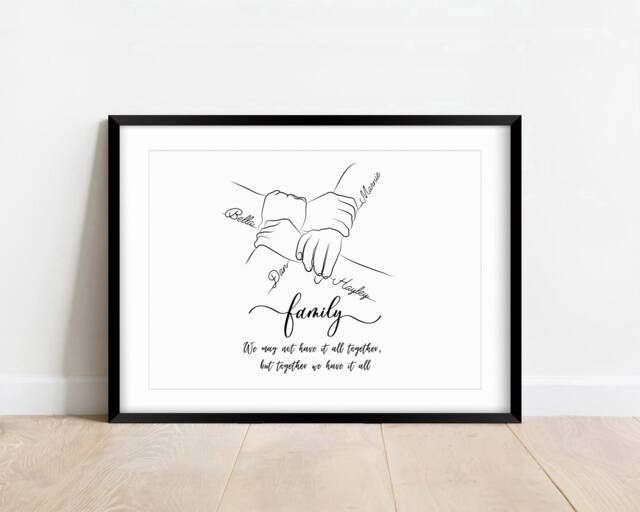 Personalised Family Hands Line Art Print Custom Names Minimalist Style Gift - image 1