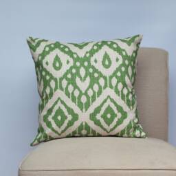 Moroccan Kilim Print Cushion in Forest Green. Traditional Geometric Design Of Turkish Style Diamonds. 17x17