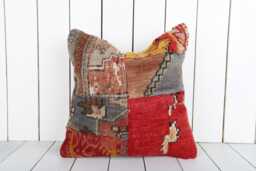 Vintage Turkish Kilim Pillow Cover - 16x16 Bohemian Decor - thumbnail 1