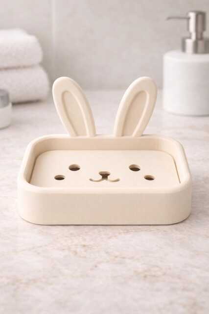 Bunny Soap Dish Holder - Marble Effect Rabbit - Minimalist Bathroom Sink Decor Cute Modern Tray 3D Printed Pla - image 1