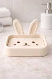 Bunny Soap Dish Holder - Marble Effect Rabbit - Minimalist Bathroom Sink Decor Cute Modern Tray 3D Printed Pla