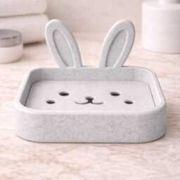 Bunny Soap Dish Holder - Marble Effect Rabbit - Minimalist Bathroom Sink Decor Cute Modern Tray 3D Printed Pla - thumbnail 3