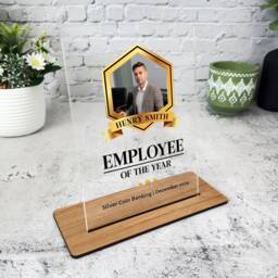 Employee Of The Year Gold Frame Photo Gift Personalised Plaque - Acrylic Plaque, Thank You Present
