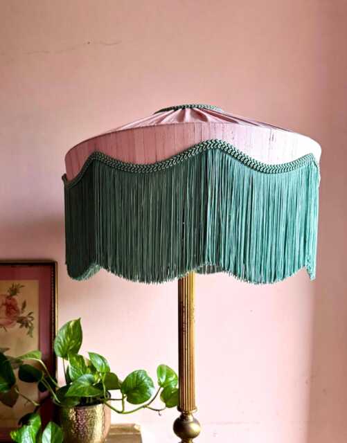 Handmade Pink Silk Fringe Lampshade, Art Deco Victorian Style - 16 Inch - image 1