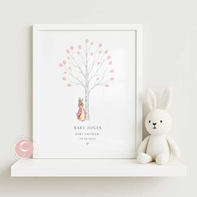 Personalised Baby Shower Fingerprint Tree Print - New Mum, Mum To Be Gift Girl Or Boy Memory Keepsake Nursery Decor - image 1
