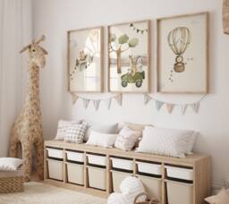 Wall Picture Set Of 3 Posters P722/Safari Adventure Hot Air Balloon Airplane Car Children's Room Decoration Pictures - thumbnail 1