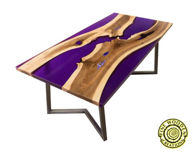 Dining Resin Table Purple With Glowing Resin, Walnut Wood - image 1