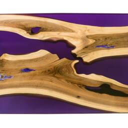 Dining Resin Table Purple With Glowing Resin, Walnut Wood - thumbnail 3