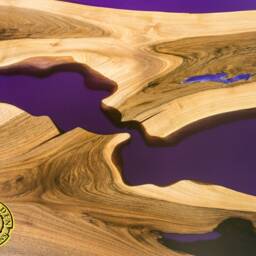 Dining Resin Table Purple With Glowing Resin, Walnut Wood - thumbnail 2