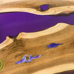 Dining Resin Table Purple With Glowing Resin, Walnut Wood - thumbnail 4
