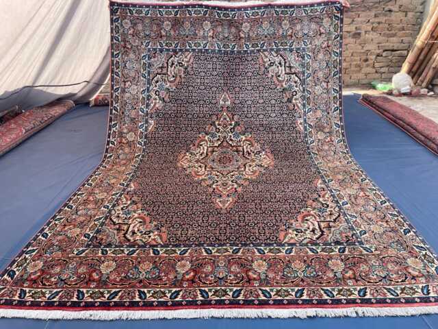6.9x9.8 Ft, Handmade Persian Rug, Dark Navy Blue Medallion Rust Red Floral Traditional Fine Hand Knotted Wool Floor Decor Large Area Rug - image 1